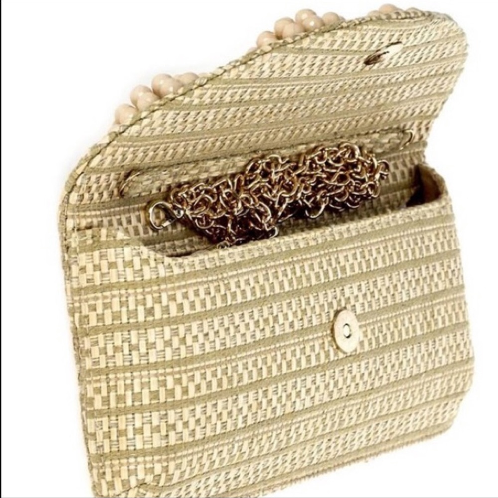 Straw Bag With Flower Beads Flap - Picture 3 of 3